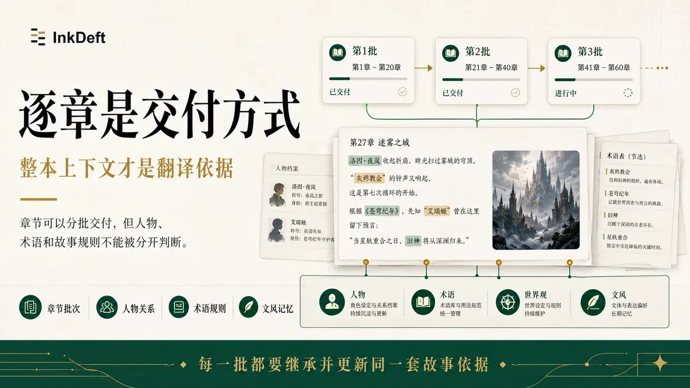 InkDeft 按章节批次持续沿用人物关系术语规则与文风记忆